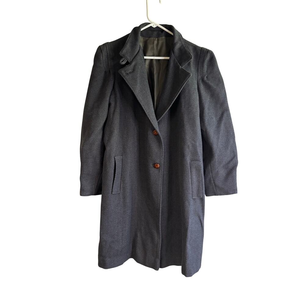 Vintage Gray Overcoat Textured Single Breasted Notch Lapel Unisex Medium?